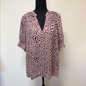 Chic Pink and Black Polka Dot Blouse